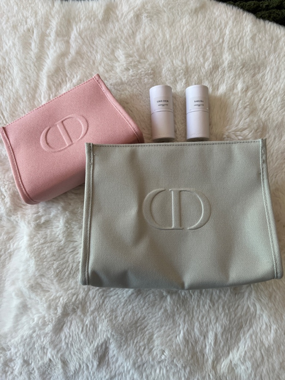 Dior Pink & Light Green Canvas Cosmetic Bags, Gris Dior & Sakura